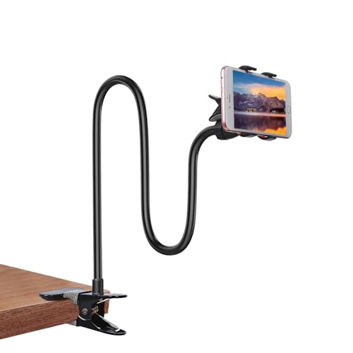 Gooseneck Bed Phone Holder, Flexible Long Arm Clip On Phone Holder for Bed, Desk, Headboard, Bedside, 360 Adjustable Cell Phone Clamp Mount Stand, All 4-7" Cellphone