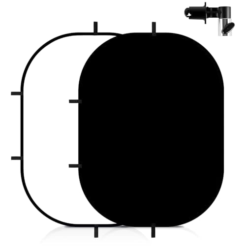 Meking 5x6.6ft Black White Background for Photography, Pop-Up Collapsible Backdrop 2-in-1 Muslin Self Tape Backdrop with Clip and Carry Case - color: Black&White, size: 5x6.6ft