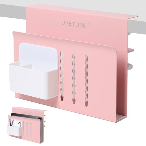 LUKETURE Desk Side Storage Laptop Holder No Drill Clamp On Organizer | Steel Side Desk Organizer, Clamp on Laptop Mount with Pen Holder, Hanging Storage for Home Office, Fits 0.3" to 2.8" - color: Pink, size: M(1 Tier)