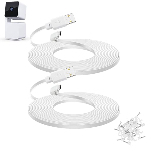 2-Pack 30 ft Extension Cable for WYZE Cam Pan V3 Outdoor Camera, Micro USB 90 Degree Power Adapter, Flat Cord, White - color: White