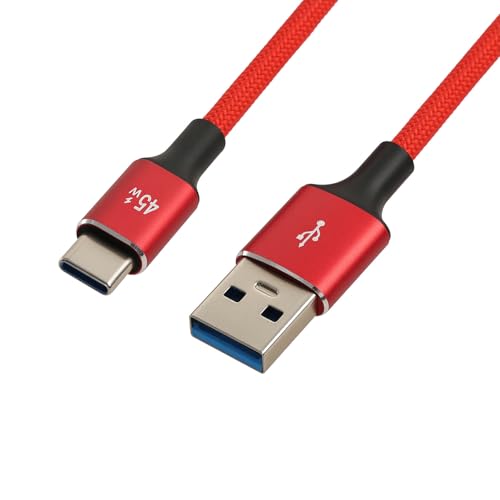 Braided USB C to USB A Cable Nylon, USB 3.0 Fast Charge & Data Transfer, for Fujifilm X-T4, Blackmagic PCC 4K, Atomos Ninja V, DJI Drone - color: Red Braided, style: USB-A to USB-C