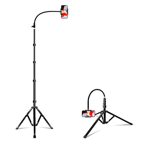 Elitehood 6.7 Feet Tall Phone Tripod, Heavy Duty Metal iPhone Tripod Stand with Remote, 17" Gooseneck Overhead Phone Mount for iPhone 15 14 13 Pro Max / 13 Pro / 13 12 11, Android Cell Phone Black - style: Flexible Arm