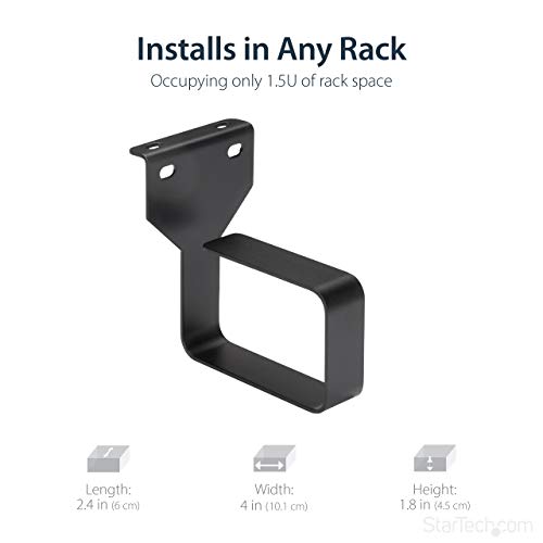 StarTech 1.5U Multi-Directional Cable D-Ring Hook for Racks (CMHOOKMW) | 2.4 x 3.9in steel ring, 6 x 10cm, Fits 2 and 4-post racks, Wide front opening, EIA RS-310-D, Reduces strain