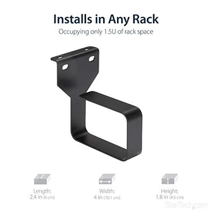 StarTech 1.5U Multi-Directional Cable D-Ring Hook for Racks (CMHOOKMW) | 2.4 x 3.9in steel ring, 6 x 10cm, Fits 2 and 4-post racks, Wide front opening, EIA RS-310-D, Reduces strain