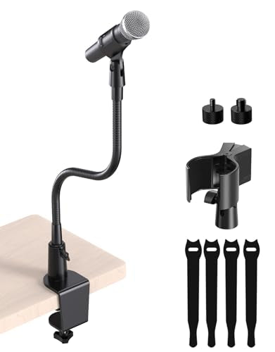 Gooseneck Mic Stand with Clamp, 19-Inch Flexible Desktop Microphone Arm Holder with 3/8" & 1/4" Screw Adapters, 360° Adjustable, Ideal for Podium, Pulpit, Lecture, Conference and Live Streaming - size: Upgraded Clamp