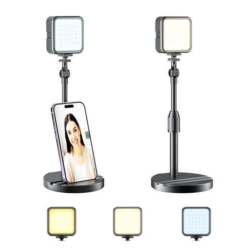 2-Pack Portable Rechargeable LED Video Light, Battery Powered Photography Lighting Kit with Stand & Phone Holder, Dimmable Camera Light for Live Streaming, YouTube, TikTok, Zoom, Video Recording
