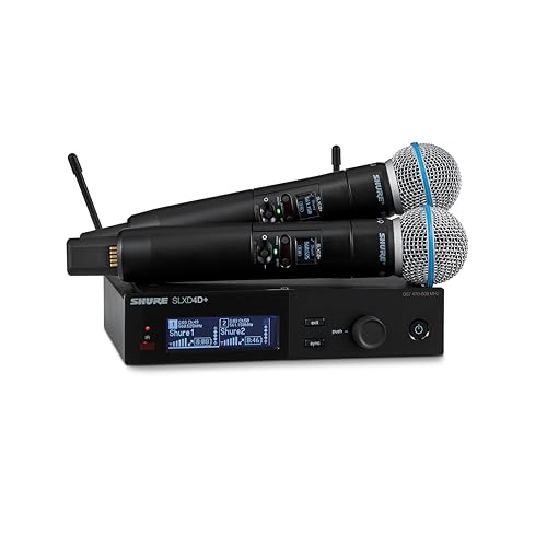 Shure SLXD24D+/58 Dual Handheld Wireless System - SLXD4D+ Dual Receiver, 2 SLXD2+ Handhelds with Beta58A Capsule, Bluetooth Monitoring, G57 Band | Includes SLXD4D Plus Dual Receiver and 2 SLXD2 Plus Handhelds with BETA58A, Bluetooth Monitoring, G57 - styl