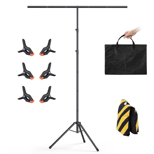 T-Shape Backdrop Stand 8x5.3FT, Height and Width Adjustable Background Stand for Parties,Green Screen Holder with 6 Spring Clamps - size: 8x5.3ft