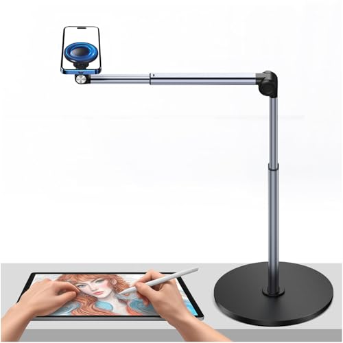 yAyusi Heavy Duty Aluminum Magnetic Overhead Tripod for iPhone, 13.7 in Long Overhead Phone Mount, Flexible Articulating Arm Phone Mount for Desk for Live Streaming, Meeting, Cooking - size: Magnetic