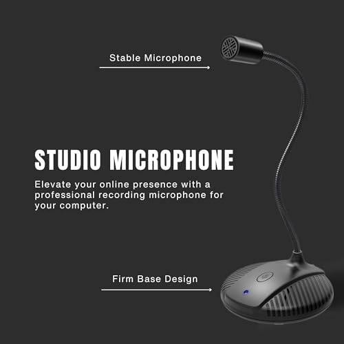Gooseneck USB Microphone for PC - Plug & Play Computer Mic With Mute Button - Condenser Gaming Microphone - Omnidirectional USB