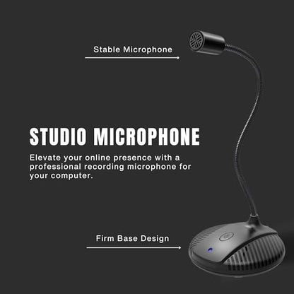 Gooseneck USB Microphone for PC - Plug & Play Computer Mic With Mute Button - Condenser Gaming Microphone - Omnidirectional USB