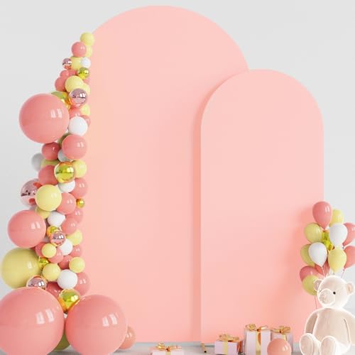 Wokceer Wedding Arch Backdrop Cover 7.2FT, 6FT Set of 2 Spandex Fitted Blushing Pink Arch Covers for Round Top Chiara Arches Backdrop Cover for Birthday Party Ceremony Decor - color: Blushing Pink, size: 7.2FT,6FT