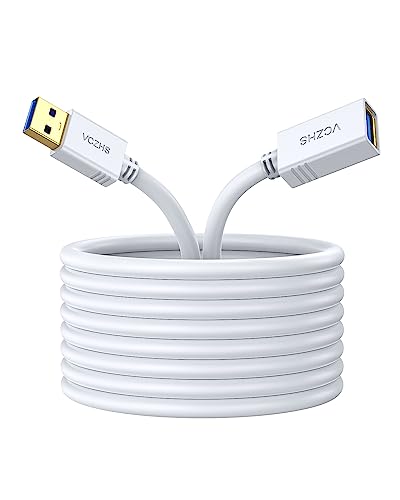 VCZHS Tech USB Extension Cable White 10ft, USB 3.0 Extender for High-Speed Data Transfer & Fast Charging, Durable & Flexible for Mouse, Keyboard, Printer, Flash Drive, Webcam, and More - color: White, size: 10FT