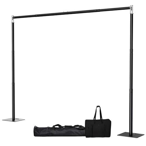 Pipe and Drape Backdrop Stand, 8x10ft Heavy Duty Backdrop Stand with Metal Base, Adjustable Height & Width, Black Background Holder for Wedding Photography Birthday Party Baby Shower Decor（Capacity of up to 25 lbs） - color: Black, size: 8*10FT
