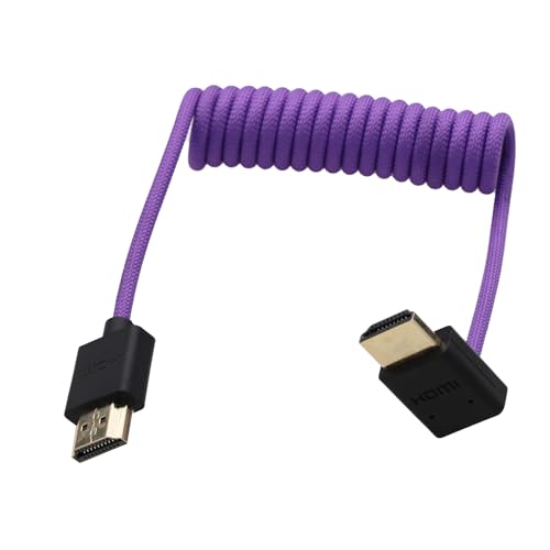 Down Angled HDMI, 8K60 4K Cable for Camera Monitor ATOMOS Ninja V to Sony FX3 FX9 A9 A1 A7RV A7IV A7SIII, Lumix G9M2 GH5S GH6 S1, Nikon Z8, Canon C70 R5 Mark II, Braided Coiled - color: Purple, size: Down Angled to Straight