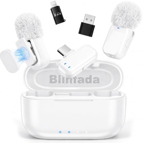 mini 2 Wireless Lavalier Microphones for iPhone 16/17 & Android, AI Noise Cancellation, App Control, 30H Battery with Charging Case, Lapel Microphone Wireless for Video Recording Glossy White