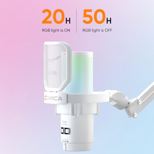 COMICA EJoy Uni Pro Wireless USB Condenser Gaming Microphone for PC, PS4, PS5, USB C Phone and Mac, Boom Arm RGB Computer Mic for Twitch, Streaming, Podcasting, Noise Cancellation Mic with Mute, Gain - color: White