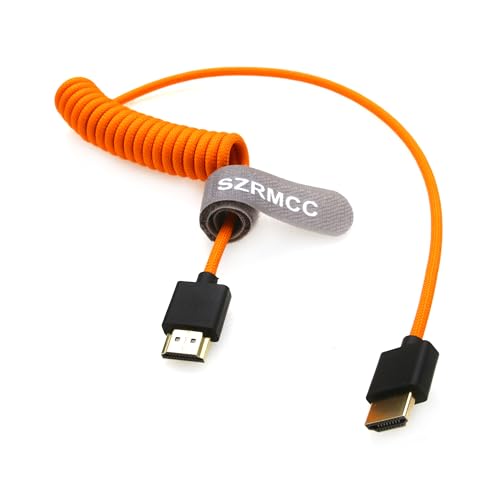 SZRMCC 8k 2.1 HDMI to HDMI Ultra High Speed Coiled Braided Cable for Z Cam E2 Sony FX6 FX9 Canon EOS C70 C300 Portkeys BM5 Atomos Ninjav V Shogun Monitor - color: Orange Braided Coiled Cable,50cm, size: HDMI-HDMI