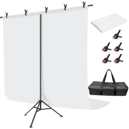 Hemmotop White Photo Backdrop Stand 8x7.5ft, Seamless White Photography Background with Stand Kit for Photoshoot Wedding Birthday Graduation Baby Shower Parties Projector Screen - color: White, size: 8x7.5ft