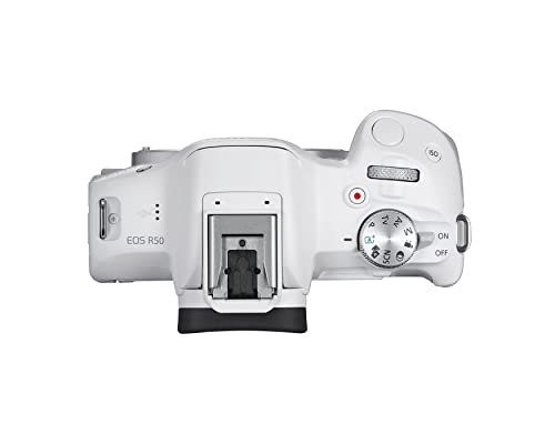 Canon EOS R50 Mirrorless Vlogging Camera (Body Only/White), RF Mount, 24.2 MP, 4K Video, DIGIC X Image Processor, Subject Detection & Tracking, Compact, Smartphone Connection, Content Creator | 24.2MP Aps-C, Digic X, Dual Pixel Af Ii Subject Detection, 4K