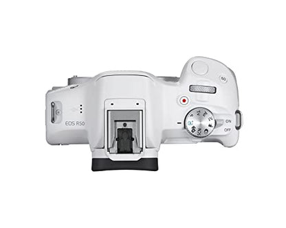 Canon EOS R50 Mirrorless Vlogging Camera (Body Only/White), RF Mount, 24.2 MP, 4K Video, DIGIC X Image Processor, Subject Detection & Tracking, Compact, Smartphone Connection, Content Creator | 24.2MP Aps-C, Digic X, Dual Pixel Af Ii Subject Detection, 4K