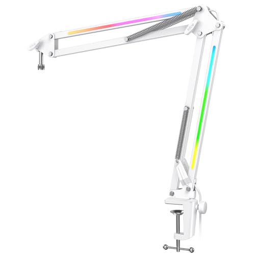 FIFINE Microphone Boom Arm, Heavy Duty Mic Arm with Controllable RGB Light,C-Clamp,Gaming Desktop Mic Mount Capacity for AM8,Studio Podcasting,Recording,Gaming,Streaming-BM38W - color: White