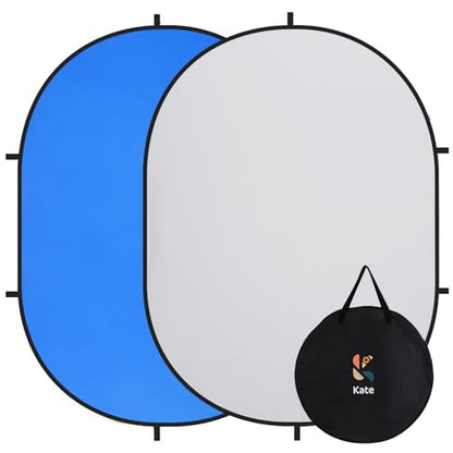 Kate Collapsible Pop-Up Backdrop for Self-Tape Auditions, Professional Headshots, Video Conferencing & Live Streaming - Portable Photography Background (5'x6.5' / 1.5x2m, Blue/Gray) - color: Blue/Gray