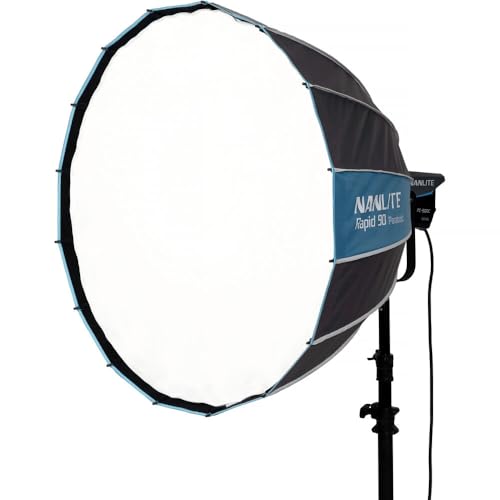 Nanlite SB-RP-90/120 Rapid Parabolic Softbox 90–120 cm for Bowens Mount – Deep Parabolic Modifier with Quick-Setup Rods for LED & Strobe Lights (SB-RP90) - size: SB-RP90