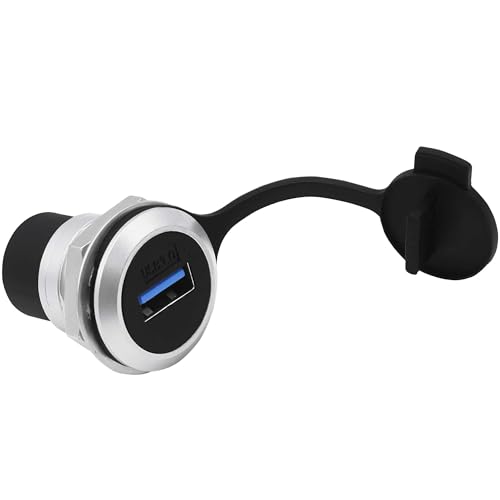 USB 3.0 Panel Mount Coupler USB Type A Female to Female Adapter Threaded Fixed Bulkhead Extension Embedded Round Connector with Water/Dustproof Cap