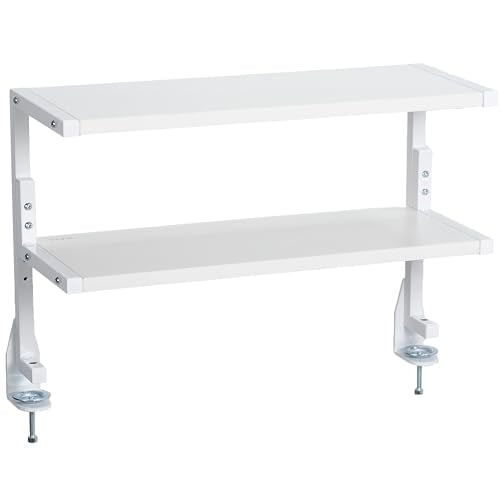 VIVO White Clamp-on 24 inch 2-Tier Desk Shelf, STAND-SHELF24C-W | Above or Below Desk, 2 Level Shelving Unit for Table Accessories, Gaming Devices, and More, Storage Tray, Desktop Organizer - color: White, size: 24 inch