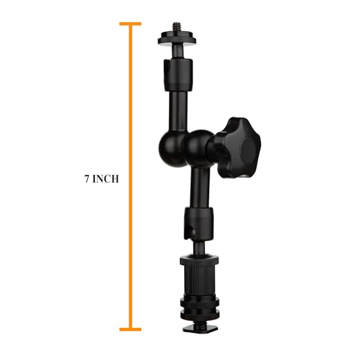 7-Inch Magic Arm - Articulating Friction Arm with 1/4" Tripod Screw & Cold Shoe Mount - 360 Swivel Ball Head Monitor Mount for DSLR Camera Rig, LED Light, Microphone - Black