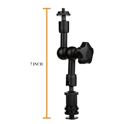 7-Inch Magic Arm - Articulating Friction Arm with 1/4" Tripod Screw & Cold Shoe Mount - 360 Swivel Ball Head Monitor Mount for DSLR Camera Rig, LED Light, Microphone - Black