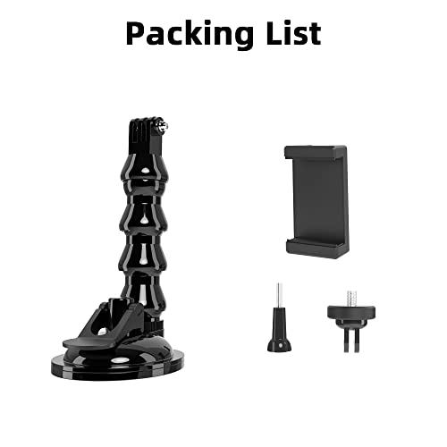 Flexible Gooseneck Extension Suction Cup Car Mount Holder with Phone Holder for Gopro Hero 13/12/11/10, DJI Osmo Action 6/5 Pro/4/3 and More Action Cameras, iPhone 16/15/14/13, Samsung and More Phones