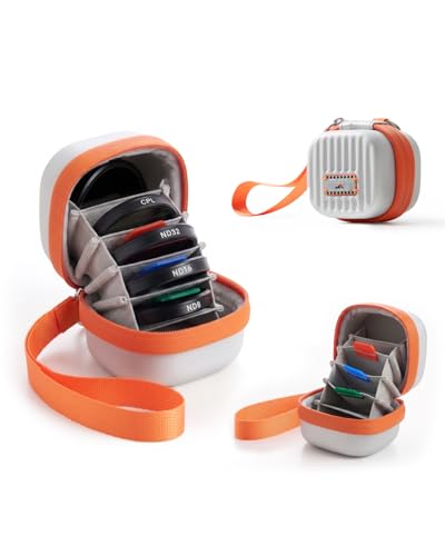 TELESIN Lens Filter Case for Action Camera Filters Up to 48mm, Hard Shell Camera Filter Pouch, Waterproof Dustproof Filter Storage Wallet with Wrist Strap & Carabiner for ND UV CPL Filters(Orange) - color: Orange