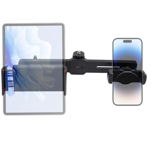 Dual Holder Smartphone and Tablet Tripod Mount Adapter, Universal 360° Rotation Adjustable Clip Stand for Vlog Live Streaming Video Recording, Compatible with 1/4'' Screws, Black - style: Phone and Tablet Holder