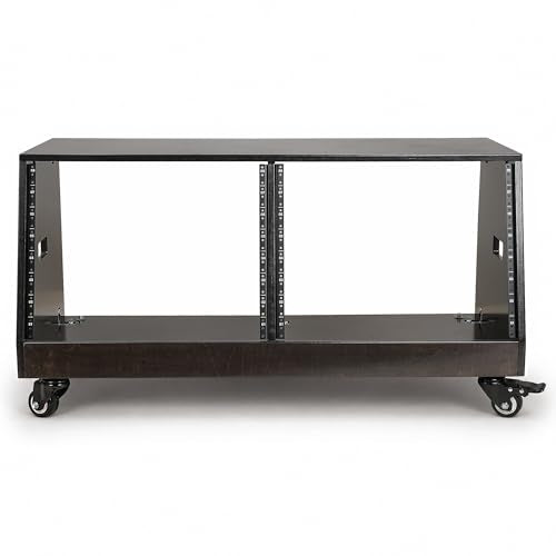 Sound Town DIY 2 x 8U Slanted Double-Bay Studio Rack with Casters for Home Studio and Recording Room, Baltic Birch Plywood, Black Espresso (SDRK-D8TD) - size: 2 X 8u, Black Espresso
