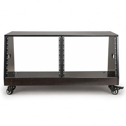 Sound Town DIY 2 x 8U Slanted Double-Bay Studio Rack with Casters for Home Studio and Recording Room, Baltic Birch Plywood, Black Espresso (SDRK-D8TD) - size: 2 X 8u, Black Espresso