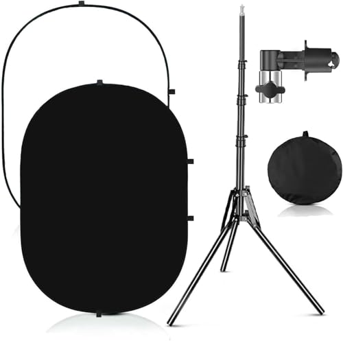 3.3x5ft/1x1.5m Chromakey Black White Backdrop with 6.23ft Stand, 2-in-1 Black Screen White Screen Collapsible Reversible Pop-Up Background Panel for Photography, Live Streaming, Video Shooting - color: Black/White
