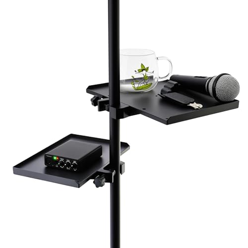 2Pcs Mic Stand Tray, Clamp-on Shelf for Recording Karaoke Live Streaming | 9.4"x6.8" & 7.9"x5.5" . Max load 1.5kg. Tool-free . Fits tripod stand,music stand.Holds mixer, sheet, phone, water bottle. - size: 9.4"*6.8"+7.9"*5.5"