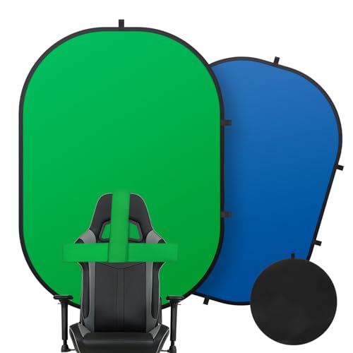 Green Screen Portable,Heorryn 3x5ft Green Blue Screen Chair Backdrop Kit Background Double Sided Pop Up Chroma Key for Photography,Live Streaming Gaming Zoom Video Chats Parties and Meeting