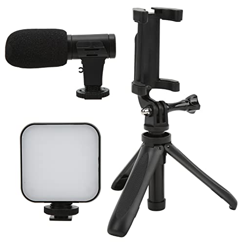 Smartphone Vlogging Kit, Wireless Phone Video Microphone Kit with Fill Light, 360° Rotating Phone Holder and Desktop Tripod for Live Broadcast Vlog Recording