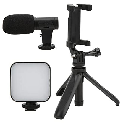 Smartphone Vlogging Kit with Microphone, Fill Light and Tripod, Phone Video Recording Kit for Live Broadcast, YouTube Vlog, Compatible with 5.5-8cm Phones, Includes 360° Rotatabl