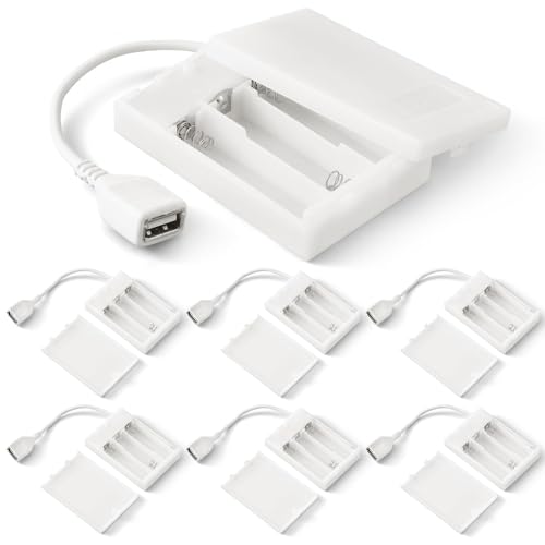 Copkim 6 Pcs USB Battery Pack for LED Lights, USB to Battery Pack for Plug in Lights, 5V Portable 3 AA Holder Box with Switch for Neon Signs Indoor Outdoor Party Decor (White) - color: White, style: 3 AA