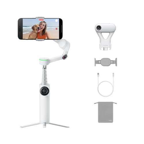 Insta360 Flow 2 Pro AI Tracker Bundle White - Industry-First AI Phone Gimbal with Apple DockKit, Pioneering 360º Pan Tracking, Free Tilt, Built-in Tripod/Selfie Stick, Portable Vlog/Travel Stabilizer - color: Summit White - AI Tracker Bundle