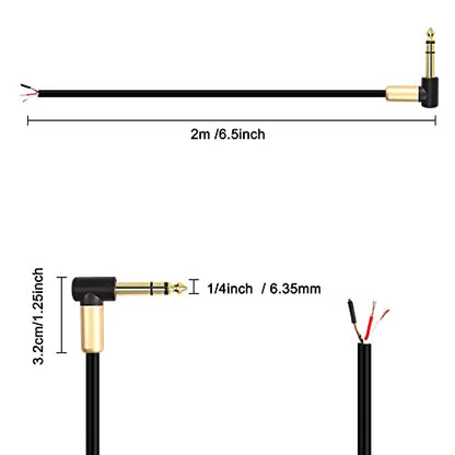 XMSJSIY 6.35mm TRS Pigtail Cable 1/4 inch Stereo Male Plug to Bare Wire Adapter Connector Open End Audio Cable Right Angle 3- Pole Speaker Amplifier Microphone Cable Replacement (2M/6.5FT) - style: 2M/6.5FT