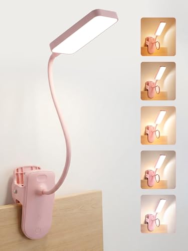 Pink Desk Lamp for Girls Bedroom,9 Brightness+5 Color Clip on Light,4000mAh Battery Rechargeable Desk Lamp Cute Lamp for Kids Room,Cordless Clip on Reading Light for Bed/Headboard/Bedside Table/Dorm - color: Pink