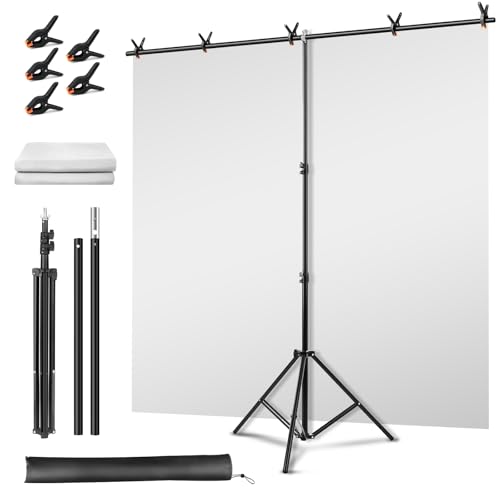 Green Screen Backdrop Kit, Portable Greenscreen Background with T-Shaped Stand, 5 Clamps & Carrying Bag for Photography, Streaming, Zoom, Gaming, (White, 6.5 Feet X 5.0 Feet) - color: 78×59IN White