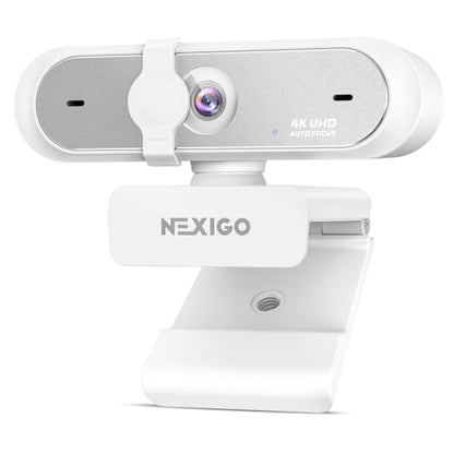 NexiGo N660P Pro 4K Webcam with Distortion-Free Lens, 1080p 60 fps Autofocus USB Streaming Camera, 3DNR, Noise-Canceling Mics & Privacy Cover, Web Cam for Gaming/Live Streaming/PC/Mac/Switch 2, White - style: 4K Webcam with Cover