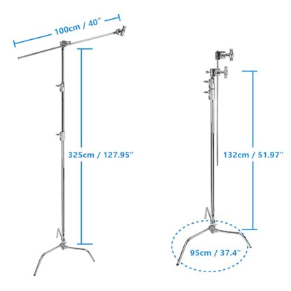 Kupo 40" C-Stand Sliding Leg Kit - Includes 40" Grip Arm with Hex Stud, Two 2.5" Grip Heads for Photography and Video Lighting Applications, Adjustable Uneven Terrain Leveling Leg, Silver (KS703712) - color: Silver, style: 40" Sliding Leg Kit