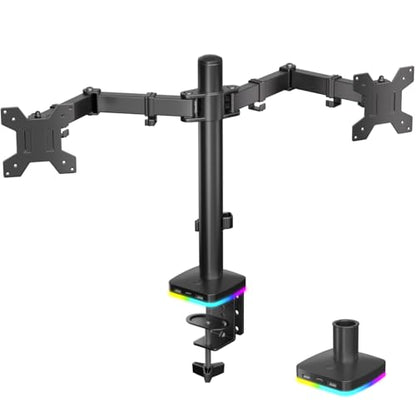 Afaloona RGB Dual Monitor Stand with USB Hub, Dual Monitor Mount for 13-27 Inch Screens, Adjustable Arm Desk Mount with 1 USB-C & 2 USB Ports, Height Swivel Tilt Rotation, VESA 75x75/100x100 - size: RGB Dual Monitor Arm